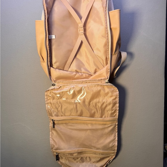 BEIS Cream Canvas Backpack with Blush Tan Trim - Picture 7 of 14